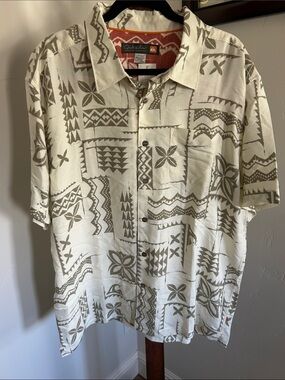 NWT Quiksilver Waterman Aloha Button Down Shirt Cream Geometric Men’s Size XL